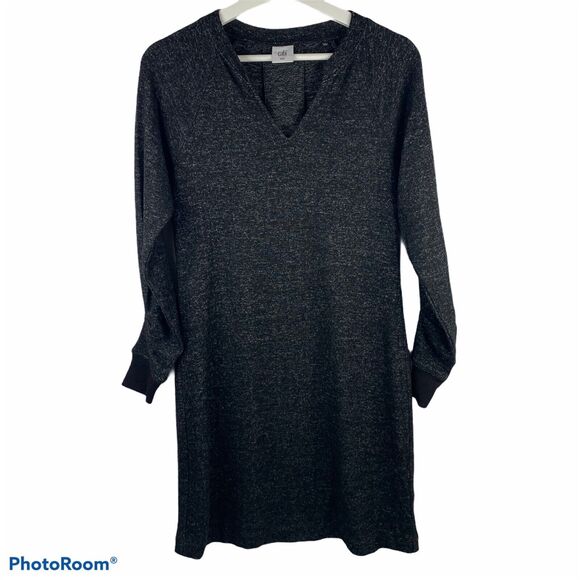 Cabi Size XXS PJ Dress V-neck Long Sleeve Heather Black Gray Knit Dress Women’s - Picture 2 of 8